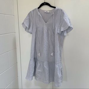 Vineyard Vines Blue and White Striped Ruffle-Sleeve Cotton Dress